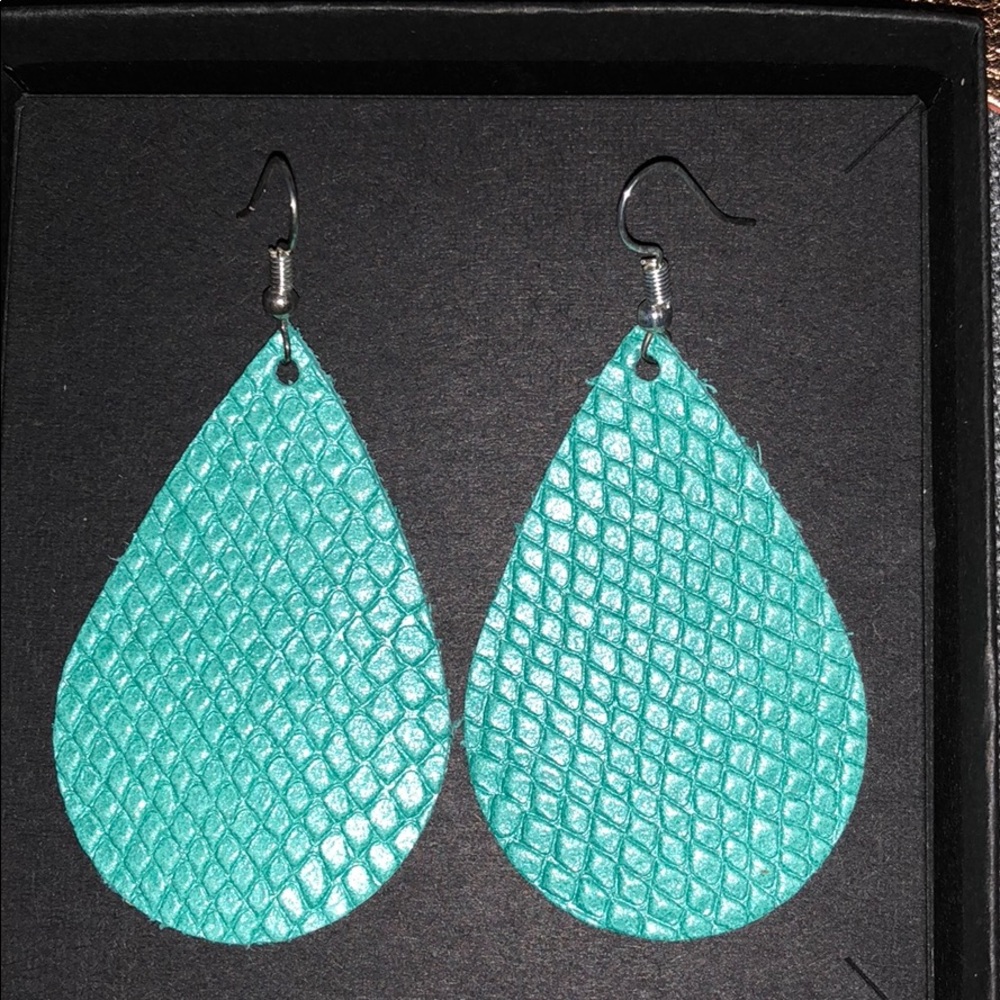 Turquoise Shimmery Snakeskin Leather Earrings